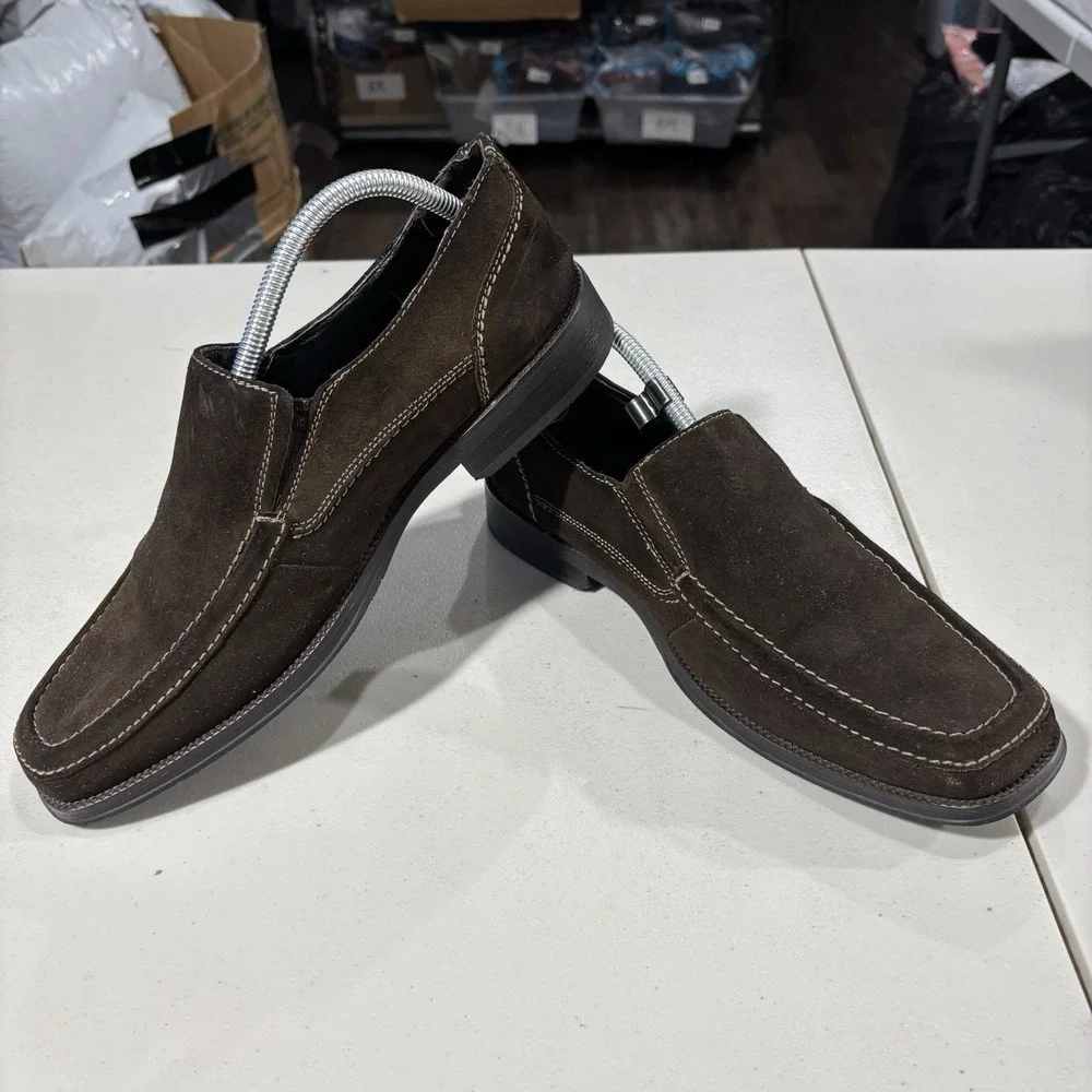Natha Studio Mens Brown Leather Dress Casual Slip On Loafers 8.5M Suede Preppy
